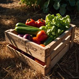 A rustic wooden crate overflowing with freshly picked vegetables evokes a sense of farm-to-table freshness and natural beauty