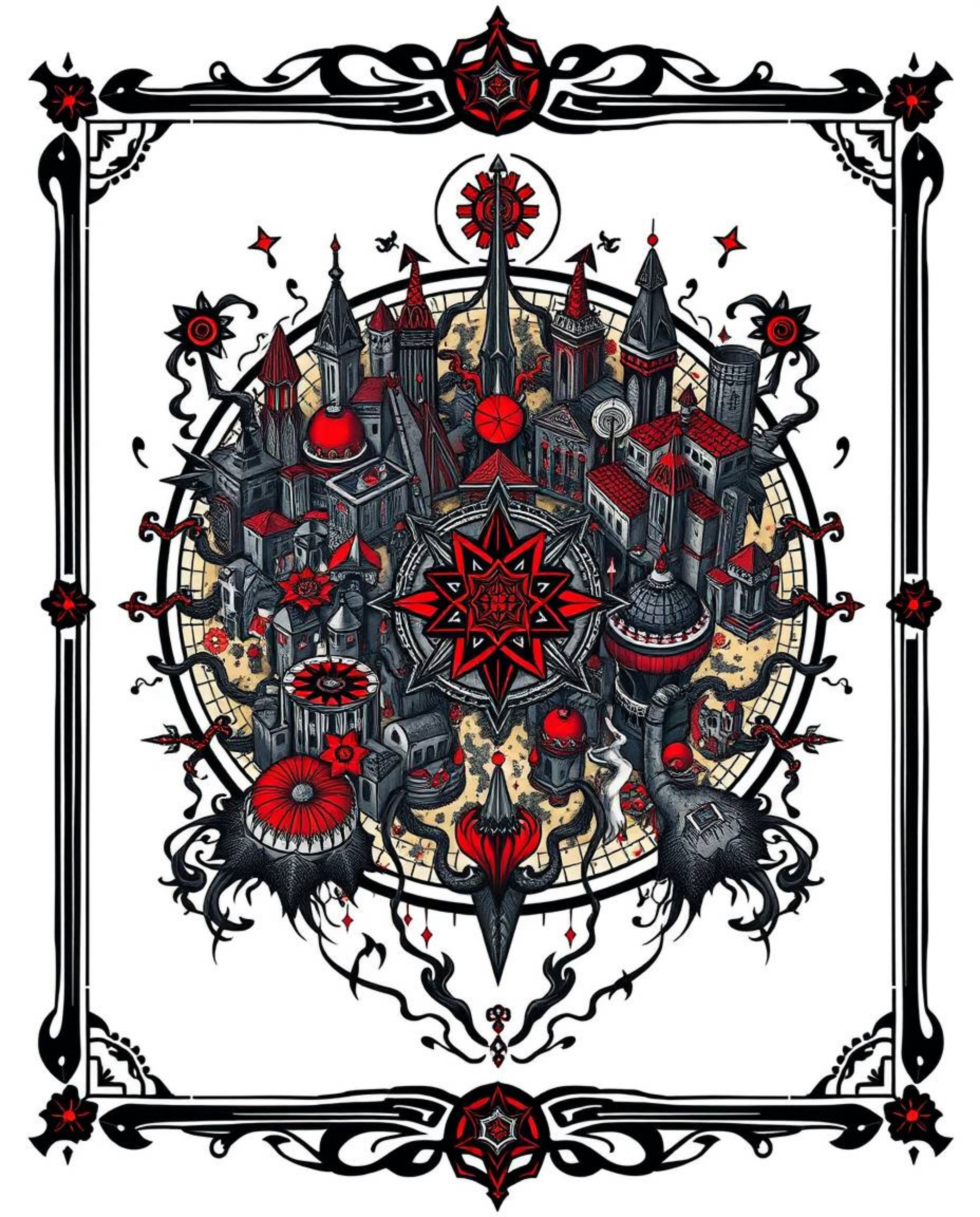 Explore a collection of symbolic traditional tattoo art prints featuring eerie and creepy atmospheres. These designs showcase