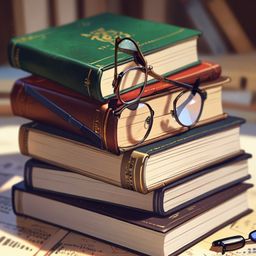 A captivating image featuring a stack of old travel books, evoking a sense of wanderlust and nostalgia. A pair of reading gl