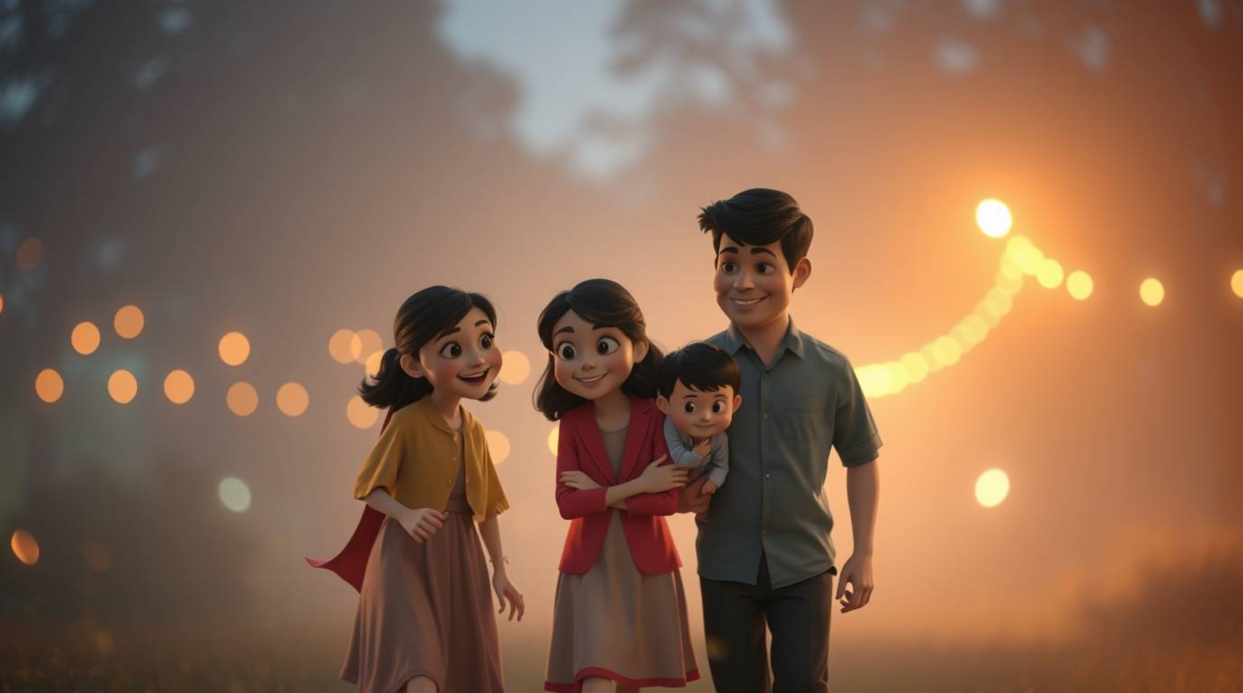Capture the magic of a heartfelt family reunion in stunning Pixar style with long exposure photography. This technique create