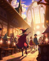 Immerse yourself in the enchanting world of an isekai anime-style magical school.  Picture young wizards bathed in the warm, 
