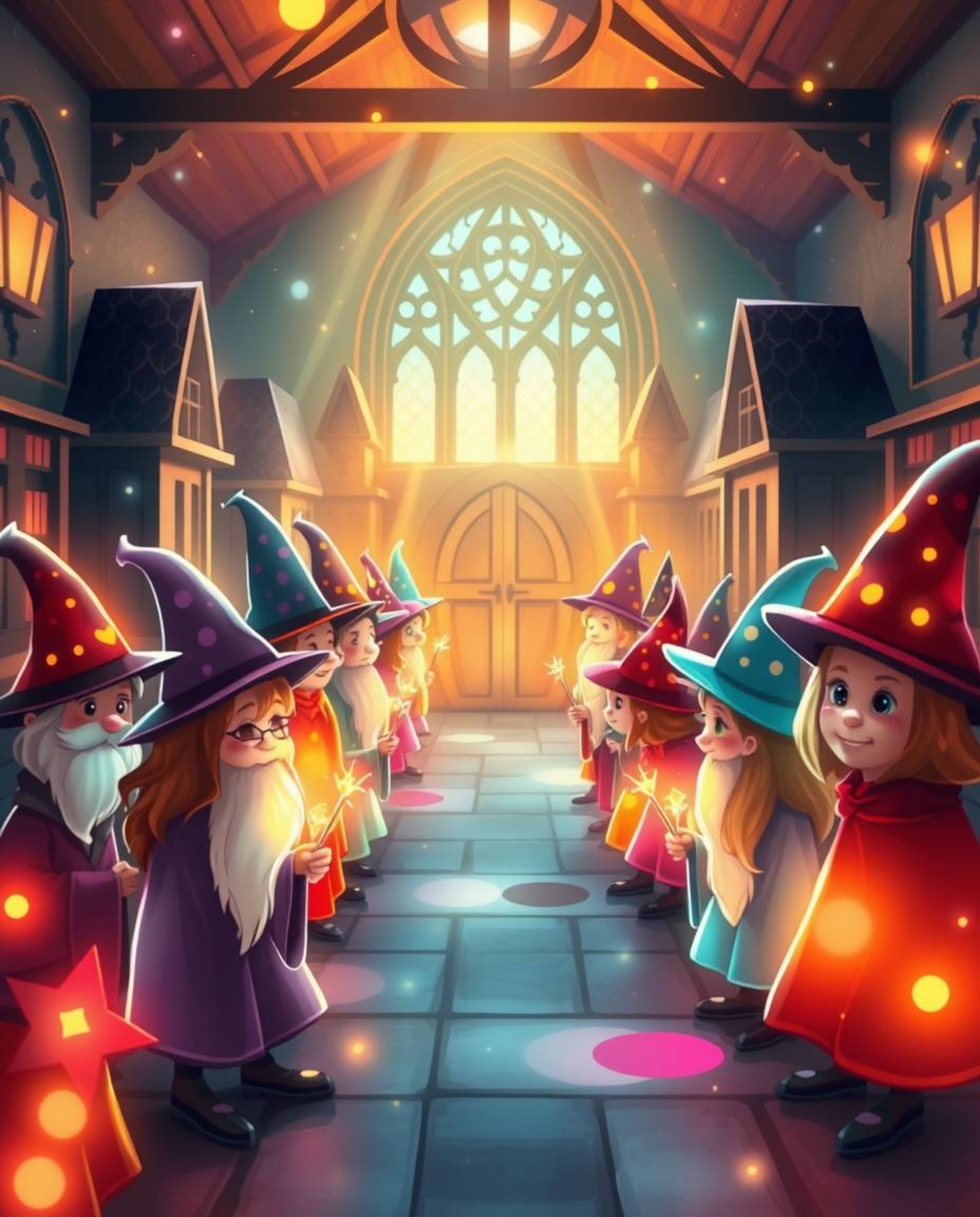Discover enchanting light art depicting a magical school brimming with adorable young wizards. This whimsical artwork featur