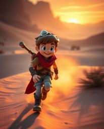 Immerse yourself in a captivating desert adventure with a Disney-style hero, brought to life through long-exposure photograph