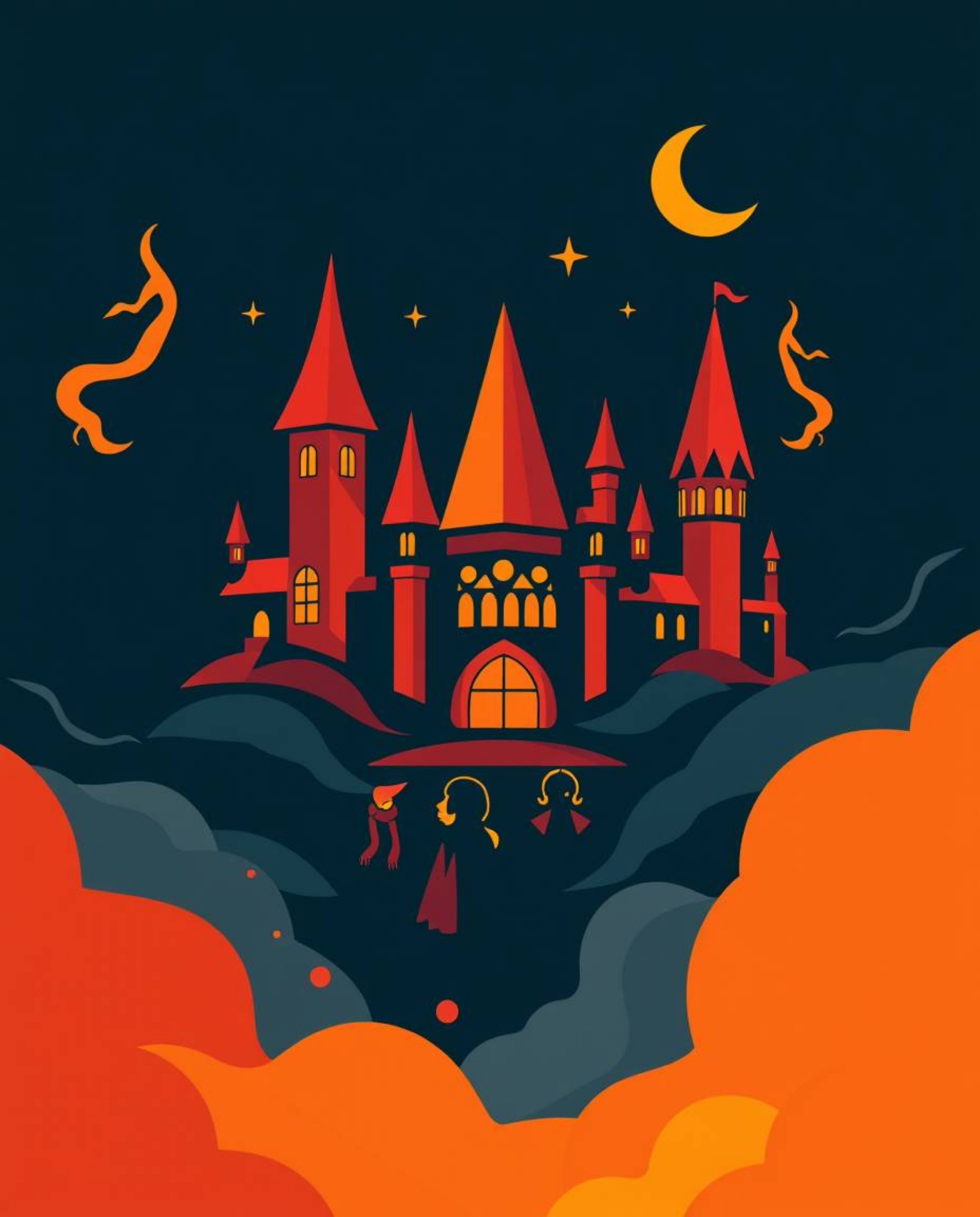 A captivating logo design for a magical school filled with young wizards.  The warm and inspired design features geometric sh