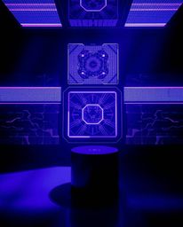 Explore a striking image featuring contrasting chiaroscuro lighting in deep ultraviolet hues. This futuristic digital interfa