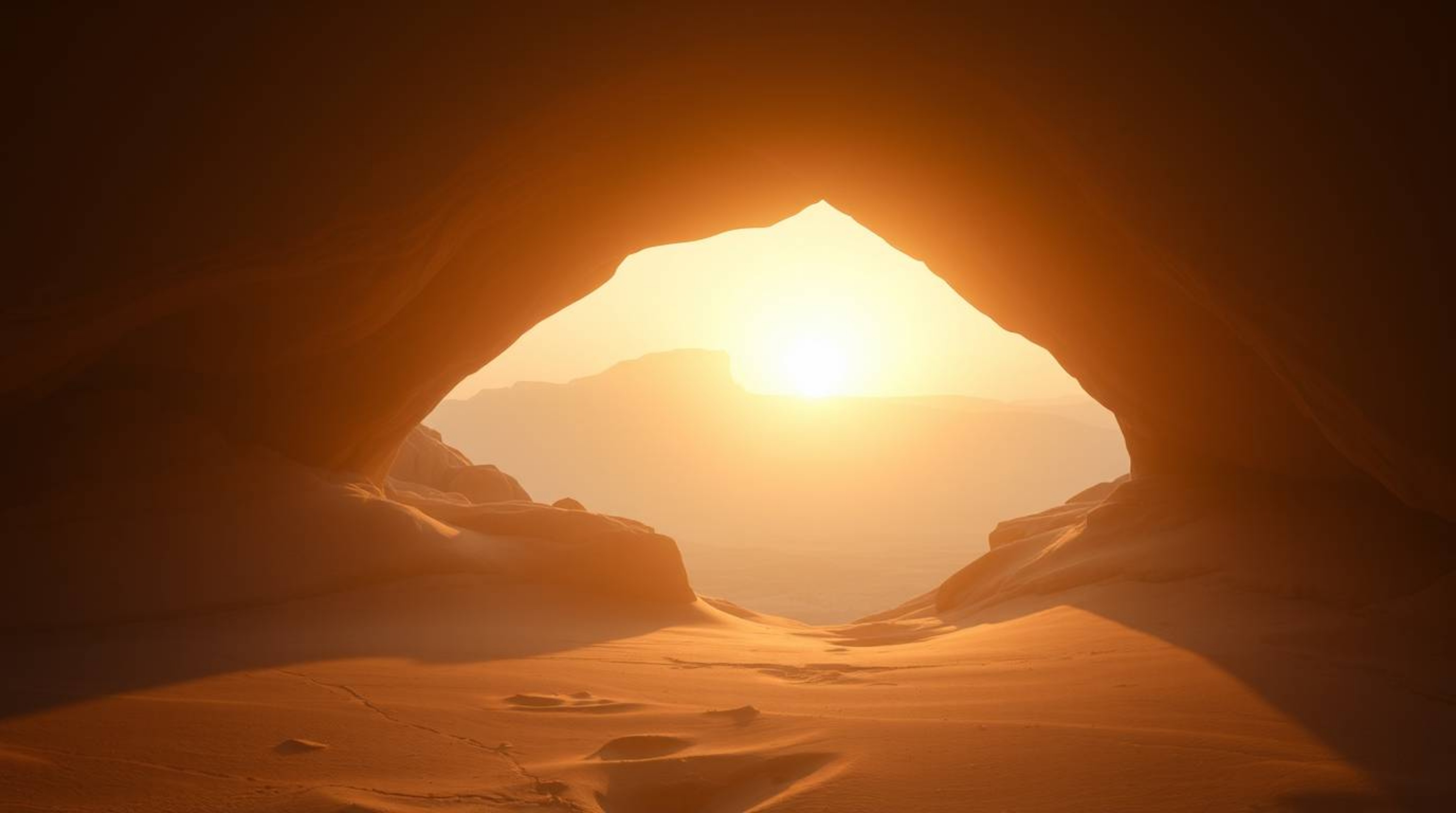 Experience the ethereal spiritual vibe of a desert sunset seen through a natural rock arch.  Gentle soft light and soft paste