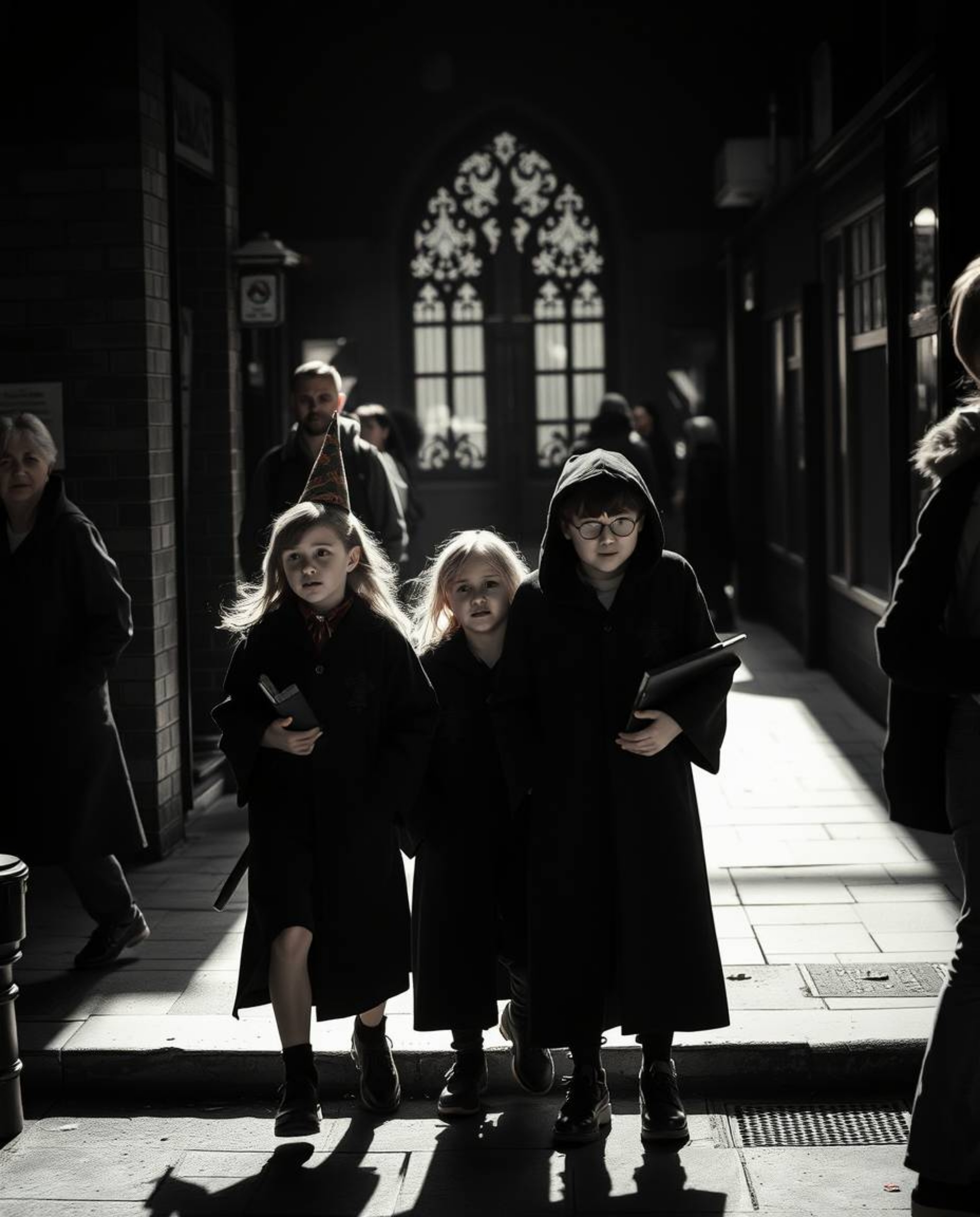 Capture spontaneous candid moments of young wizards in a magical school setting. This collection features striking chiaroscu
