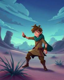 This high-resolution stock photo features a brave, Disney-style hero embarking on a desert adventure. Crafted with commercial