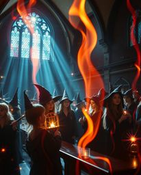 Immerse yourself in a breathtaking cinematic image of a magical school brimming with young wizards. Creative light art and a