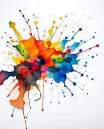 A vibrant explosion of colorful paint comes alive on a pristine white canvas, showcasing intricate detail in this captivating