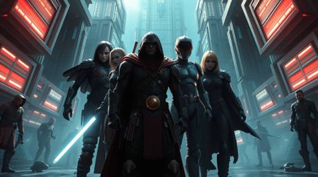 Witness a dramatic and epic scene where a group of misfit heroes unite to form a formidable team. This high-resolution render