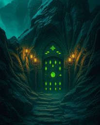A captivating scene unfolds, steeped in an eerie and creepy atmosphere.  Deep teal hues dominate the composition, drawing the