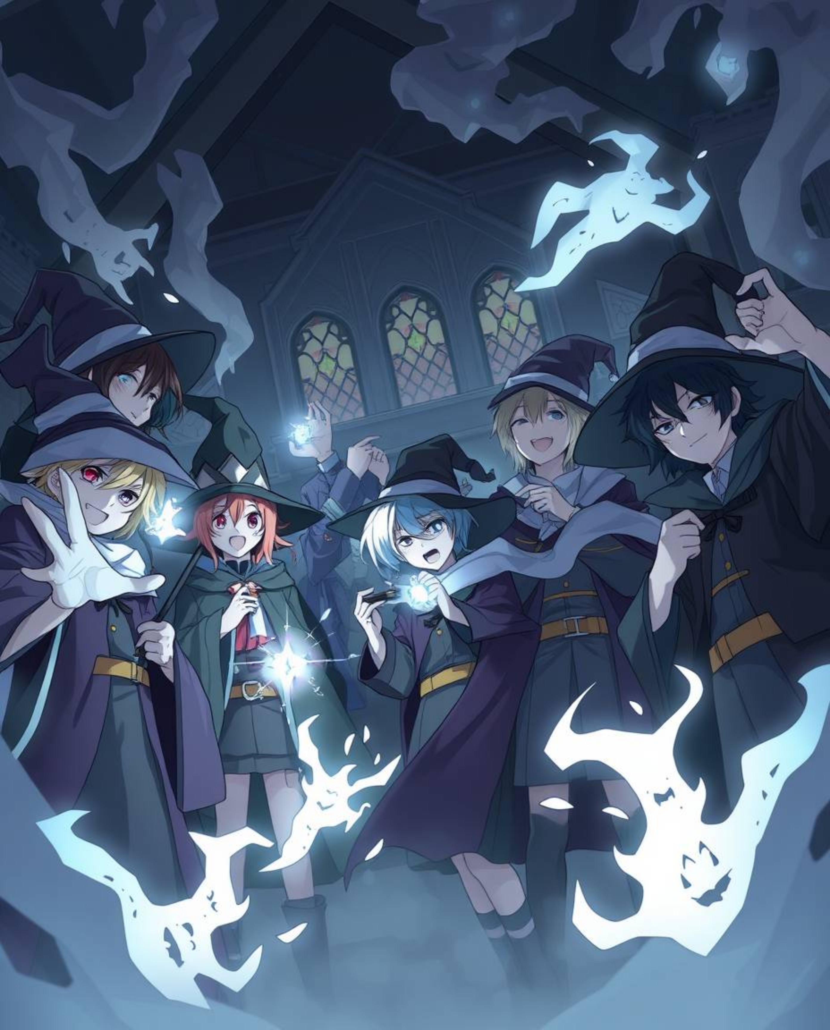 Discover a captivating Isekai anime-style illustration depicting a magical school brimming with expressive young wizards.  Th