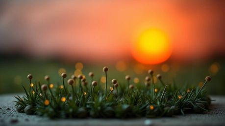 This stunning piece of sculptural clay art depicts a breathtaking sunset over a serene meadow, where fireflies begin to twink
