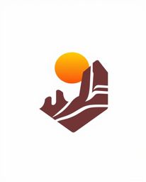 A geometric logo depicts a sunset illuminating sandstone cliffs in a canyon. The design is characterized by clean lines and b