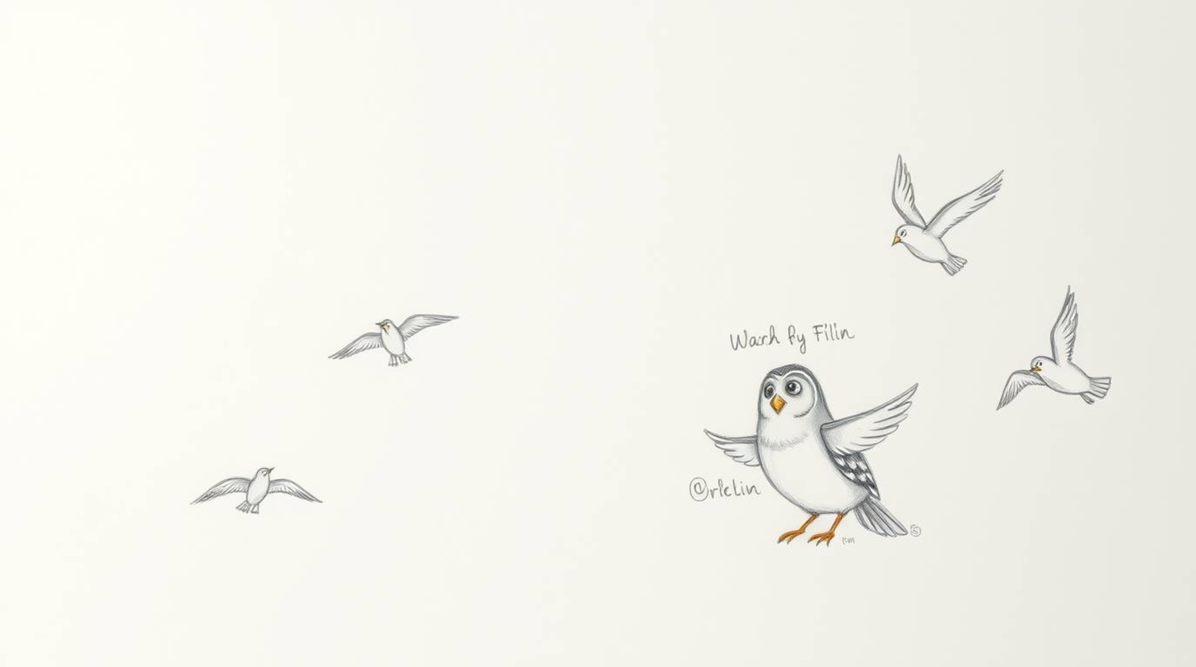 A heartwarming hand-drawn sketch in the Pixar style depicts a blind owl, with soft, expressive features, patiently teaching s