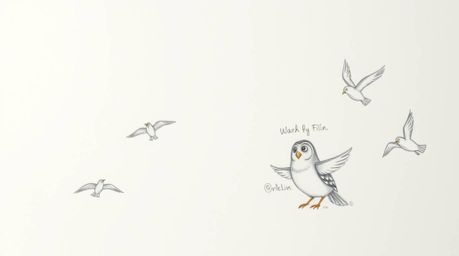 A heartwarming hand-drawn sketch in the Pixar style depicts a blind owl, with soft, expressive features, patiently teaching s