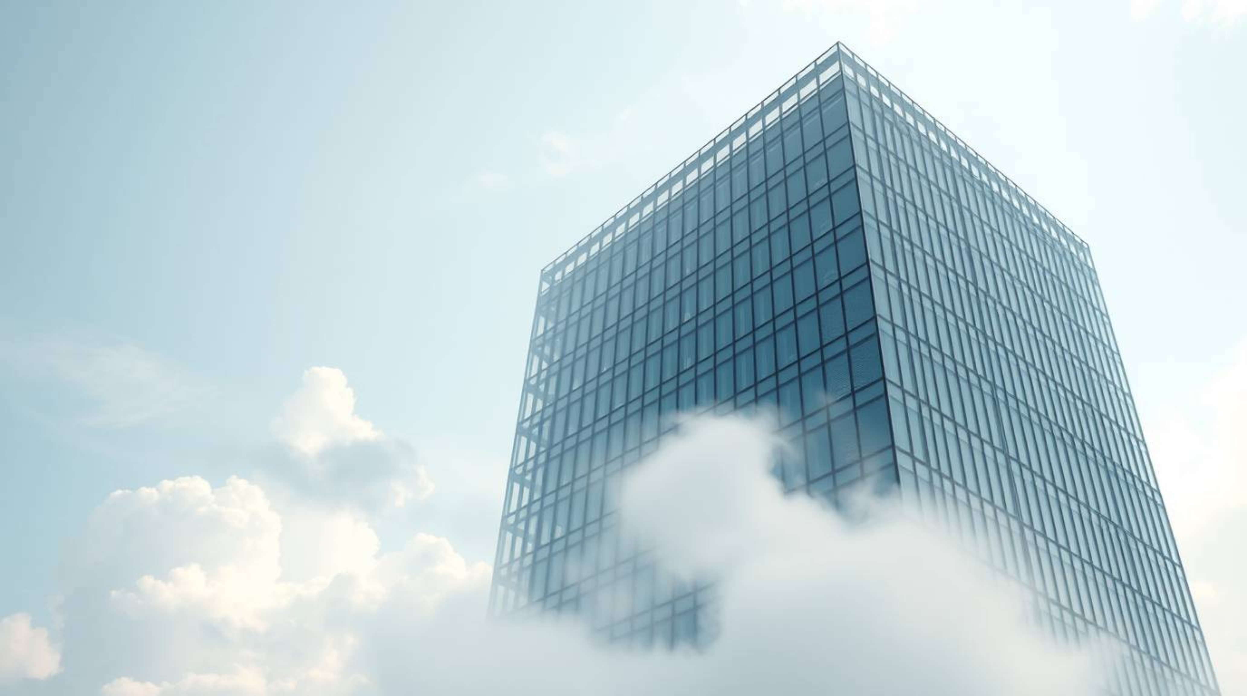 This fine art photograph captures an ethereal and spiritual vibe, showcasing a modern glass building seamlessly dissolving in