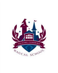 A sophisticated and elegant logo design for a magical school brimming with young wizards.  The design incorporates rich burgu