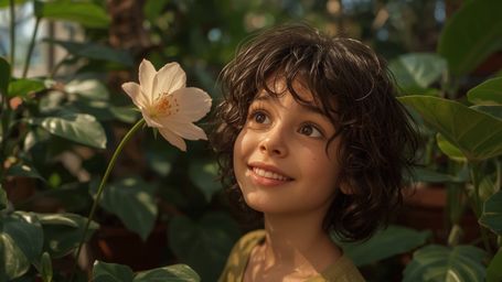 A vibrant, cinematic photograph of a bright-eyed, homeschooled genius, reminiscent of Pixar's whimsical style, beaming with j