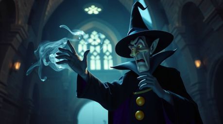 A captivating professional photograph in the style of Associated Press editorial photography depicts a classic Disney villain