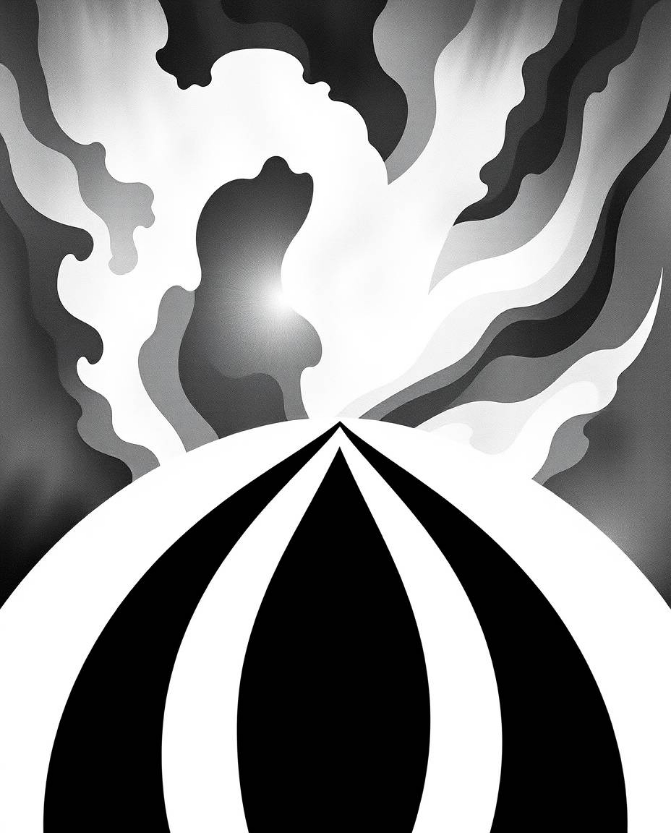This classic black and white image captures intense dramatic weather through a minimalist geometric pattern inspired by Bauha