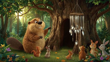 A highly detailed, high-resolution stock photo captures a lovable, Pixar-inspired beaver with warm, golden fur and a kind, ge