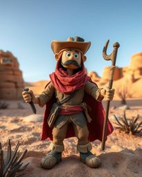 Explore a whimsical Disney-style desert adventure featuring a brave hero sculpted from textured papier-mâché layers. This art