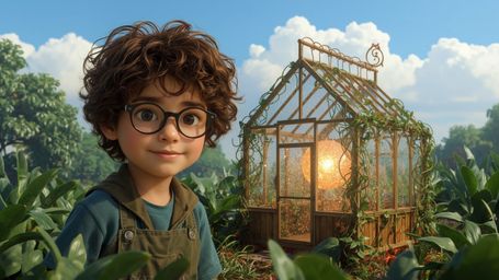 A highly detailed, high-resolution stock photo in a whimsical Pixar-inspired style, featuring a bright-eyed, bespectacled hom