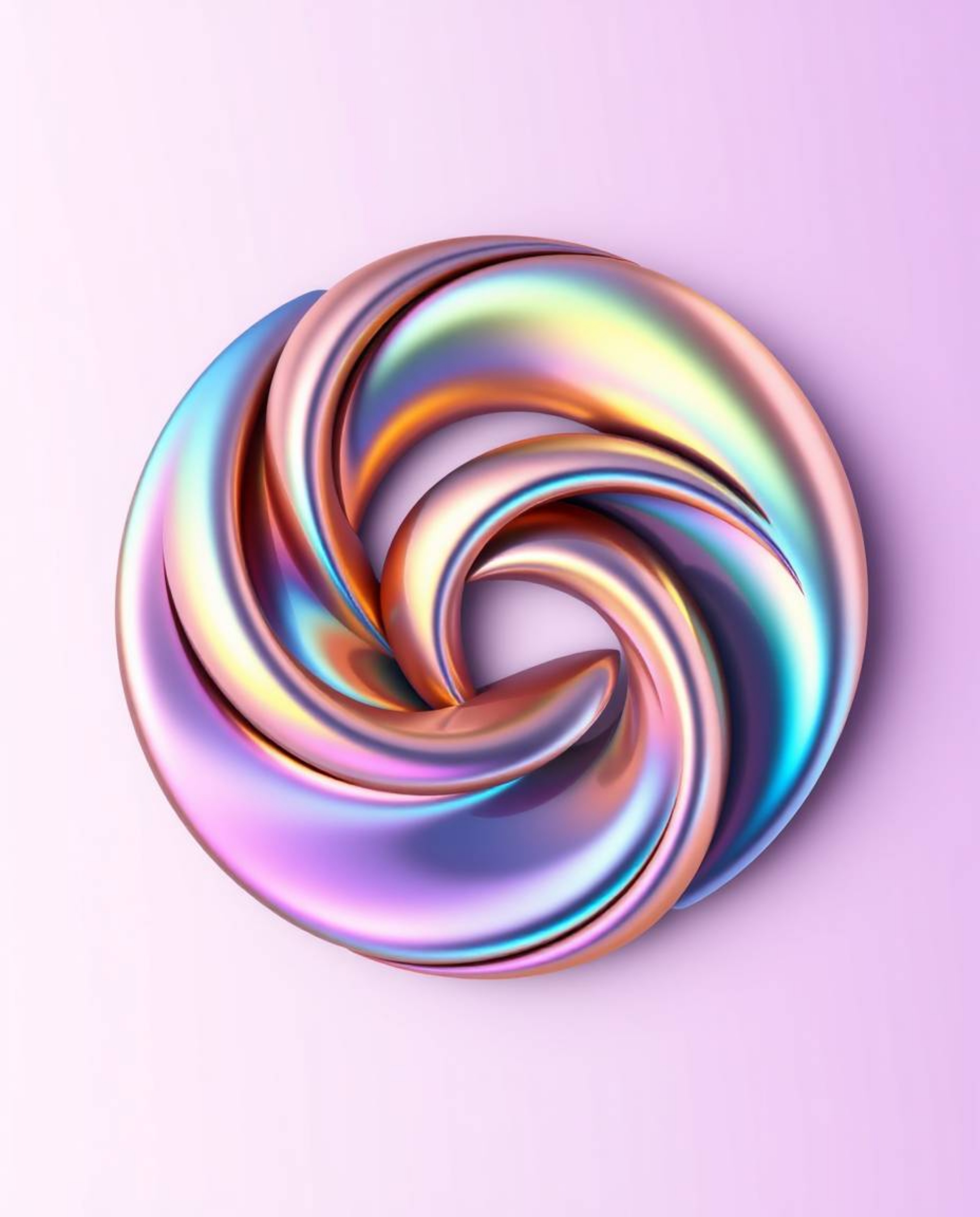 This artwork showcases an inspired logo highlighted by iridescent colors, featuring smooth 3D fluid metallic shapes arranged 