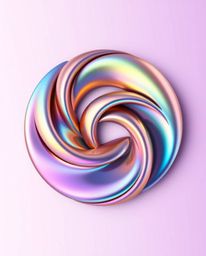This artwork showcases an inspired logo highlighted by iridescent colors, featuring smooth 3D fluid metallic shapes arranged 