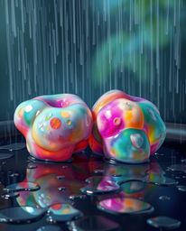 This captivating digital painting transports you to a wet, rainy scene, uniquely split to showcase floating, three-dimensiona