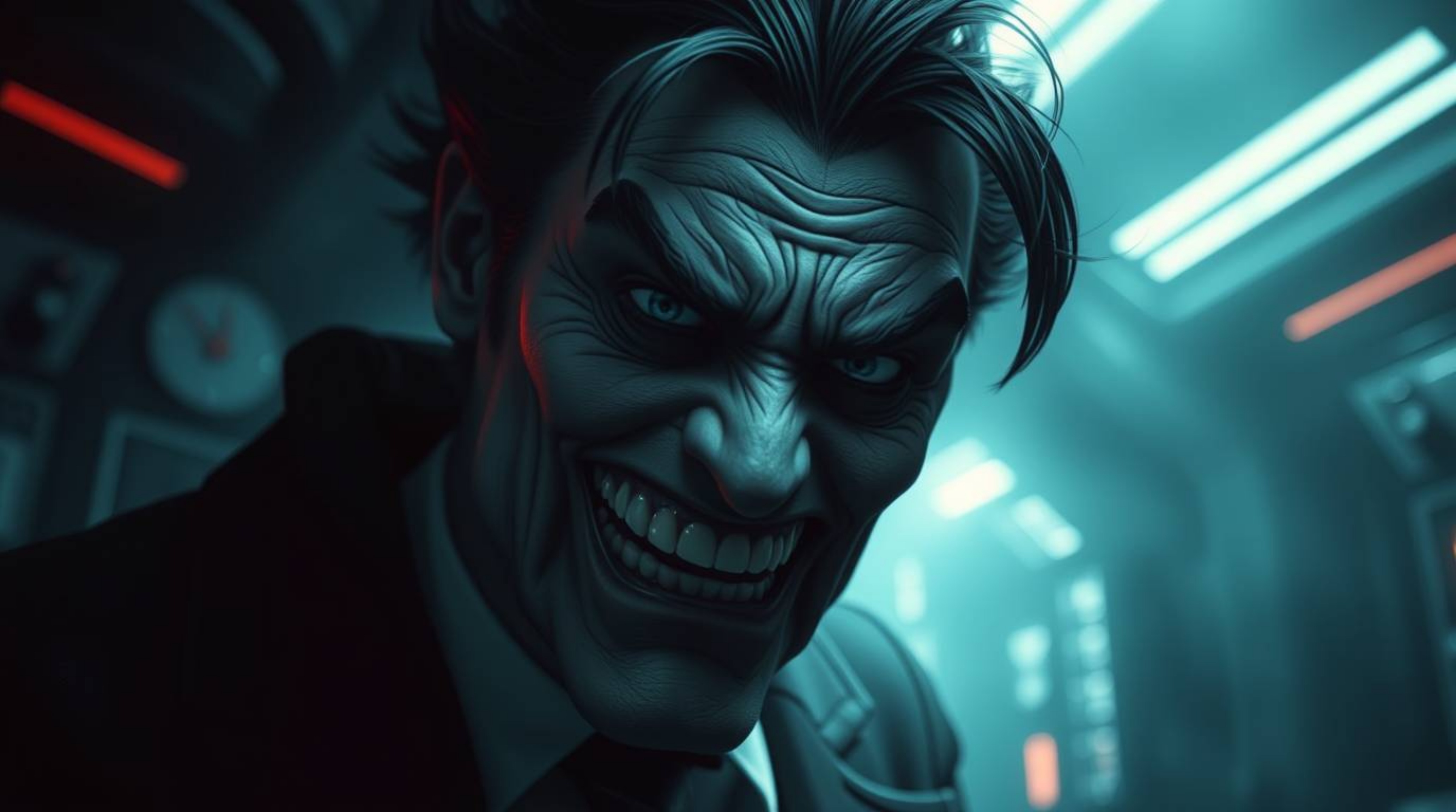 Experience a unique scene where a villain with soft, blurry features undergoes a comical breakdown within the confines of a h