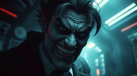 Experience a unique scene where a villain with soft, blurry features undergoes a comical breakdown within the confines of a h