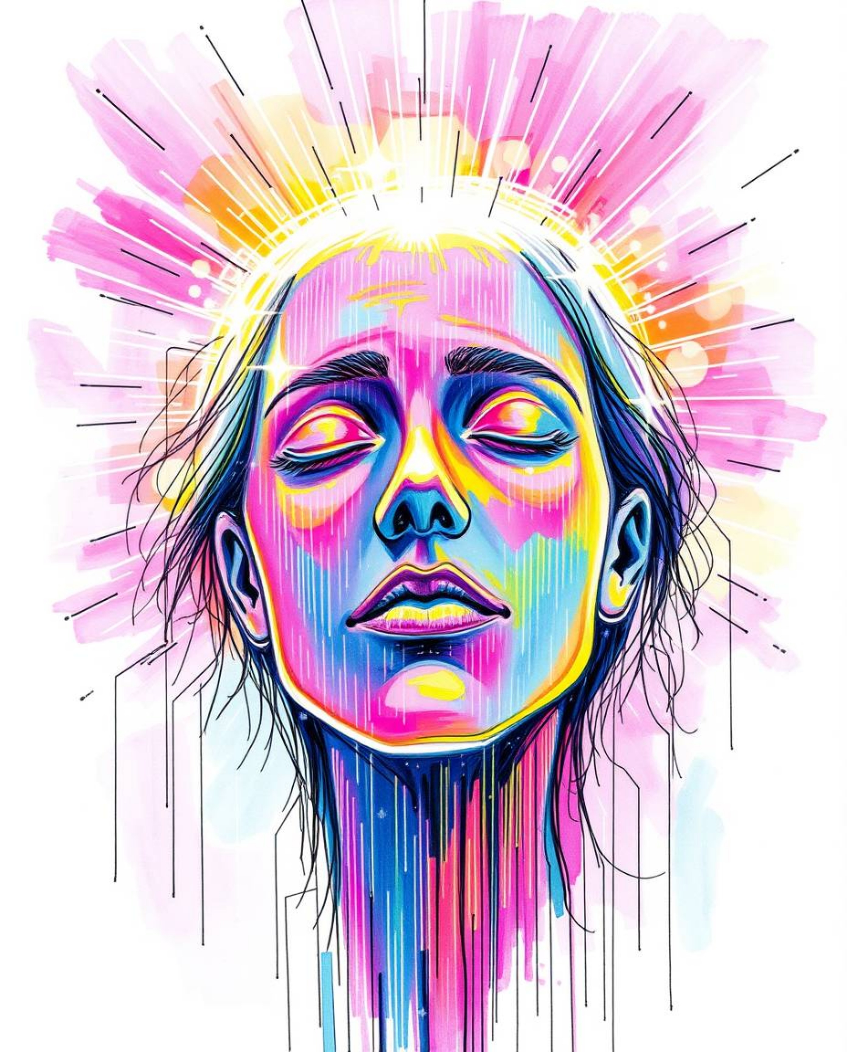 A captivating hand-drawn sketchnote depicts a mesmerizing transformation. A human face morphs into a vibrant data stream thro
