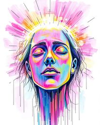 A captivating hand-drawn sketchnote depicts a mesmerizing transformation. A human face morphs into a vibrant data stream thro