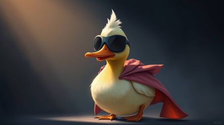 This digital painting showcases a duck donned in a zany superhero costume, brought to life with contrasting chiaroscuro light