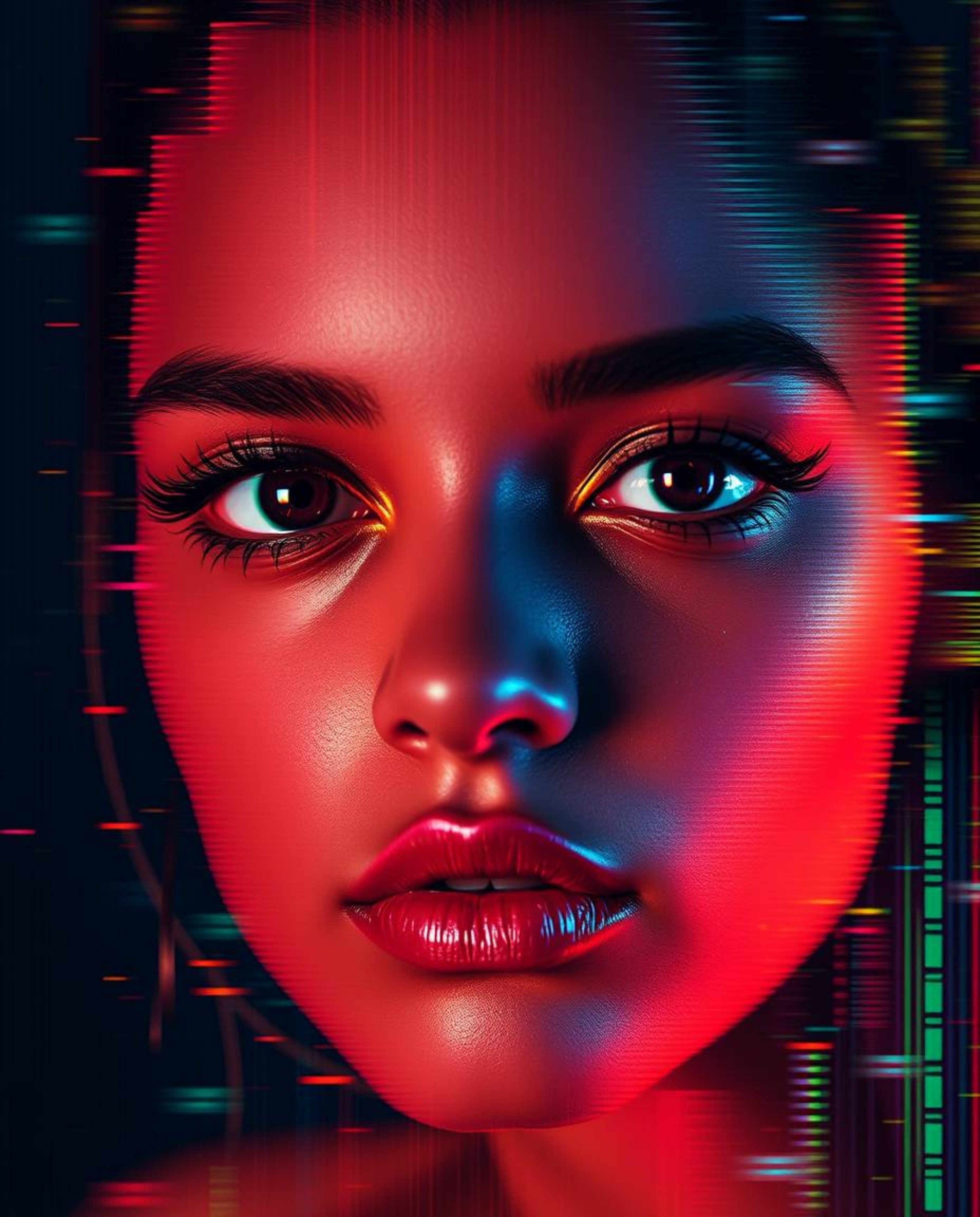 Discover stunning digital glitch art portraits featuring corrupted data, pixelated styles, and iridescent colors.  These uniq