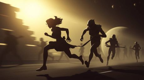 Experience a thrilling futuristic sci-fi chase rendered in striking silhouette, where backlighting creates a graceful and ele