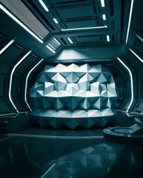 This elegant and graceful futuristic sci-fi scene showcases a stunning 3D geometric pattern that resembles folded paper.  The