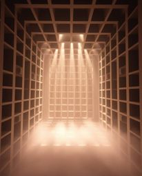 Explore the captivating fusion of volumetric lighting and Escher-style impossible geometry, creating a dramatic and atmospher