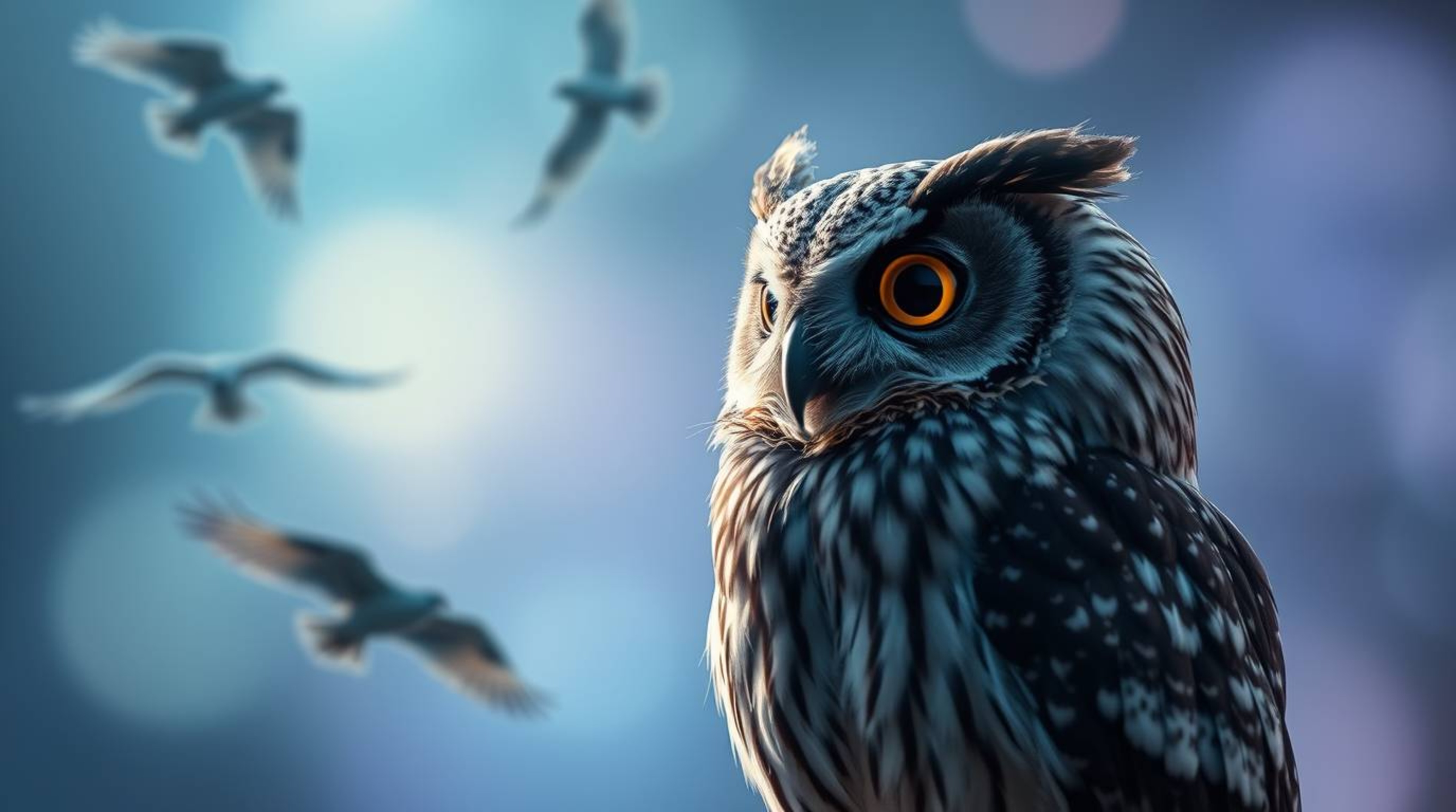 This ethereal and spiritual long exposure shot captures a Pixar-style blind owl, brought to life with detailed feathers and e
