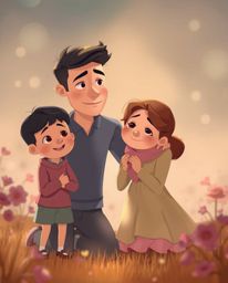 Experience the warmth and joy of a heartfelt family reunion depicted in a stunning Pixar-style illustration. Soft cinematic h