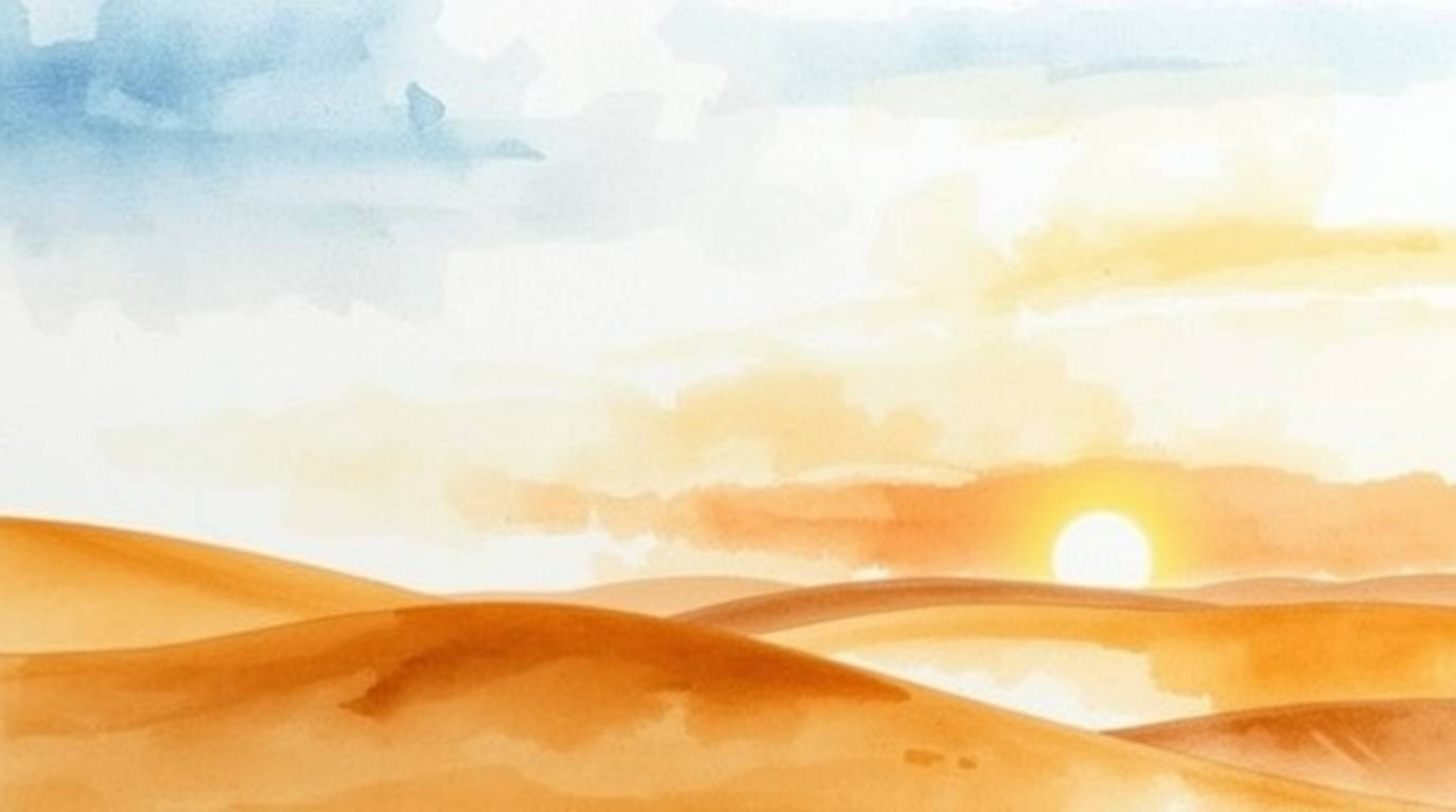 Experience the serenity of a delicate watercolor painting depicting a graceful and elegant sunset over golden dunes. This art