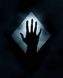 A captivating dark geometric logo design features a hand reaching towards a light source emerging from darkness.  Clean lines