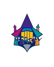 A vibrant logo design featuring complementary colors in a geometric and clean-lined style, perfect for a magical school fille