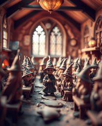 A magical school brimming with young wizards comes to life in this sculptural clay art piece. Rendered with a surreal infrare