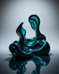 Explore mesmerizing 3D sculptural forms reminiscent of liquid mercury, rendered with deep teal and rich, vibrant colors.  The