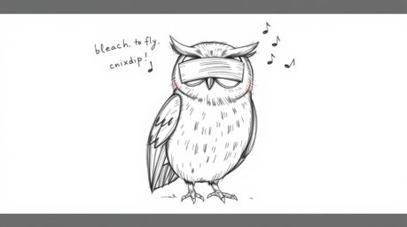 A heartwarming hand-drawn sketch in the style of Pixar depicts a blind owl with textured pencil strokes and rough lines again