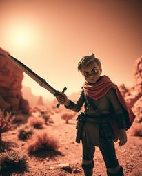 Embark on a thrilling desert adventure with a brave Disney-style hero! This captivating image features infrared surreal tones